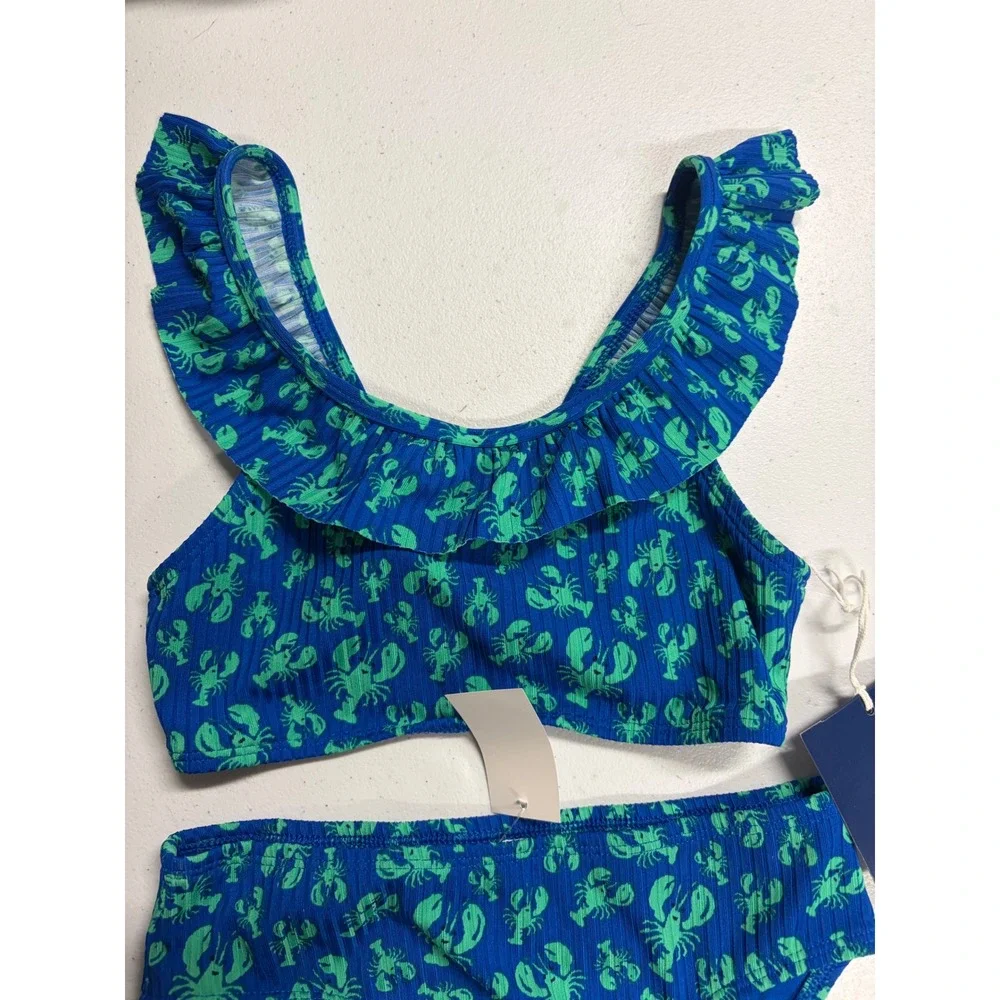 Roller Rabbit Target Girls Lobster Ruffle Bikini Set Blue Green Size M 8 NWT